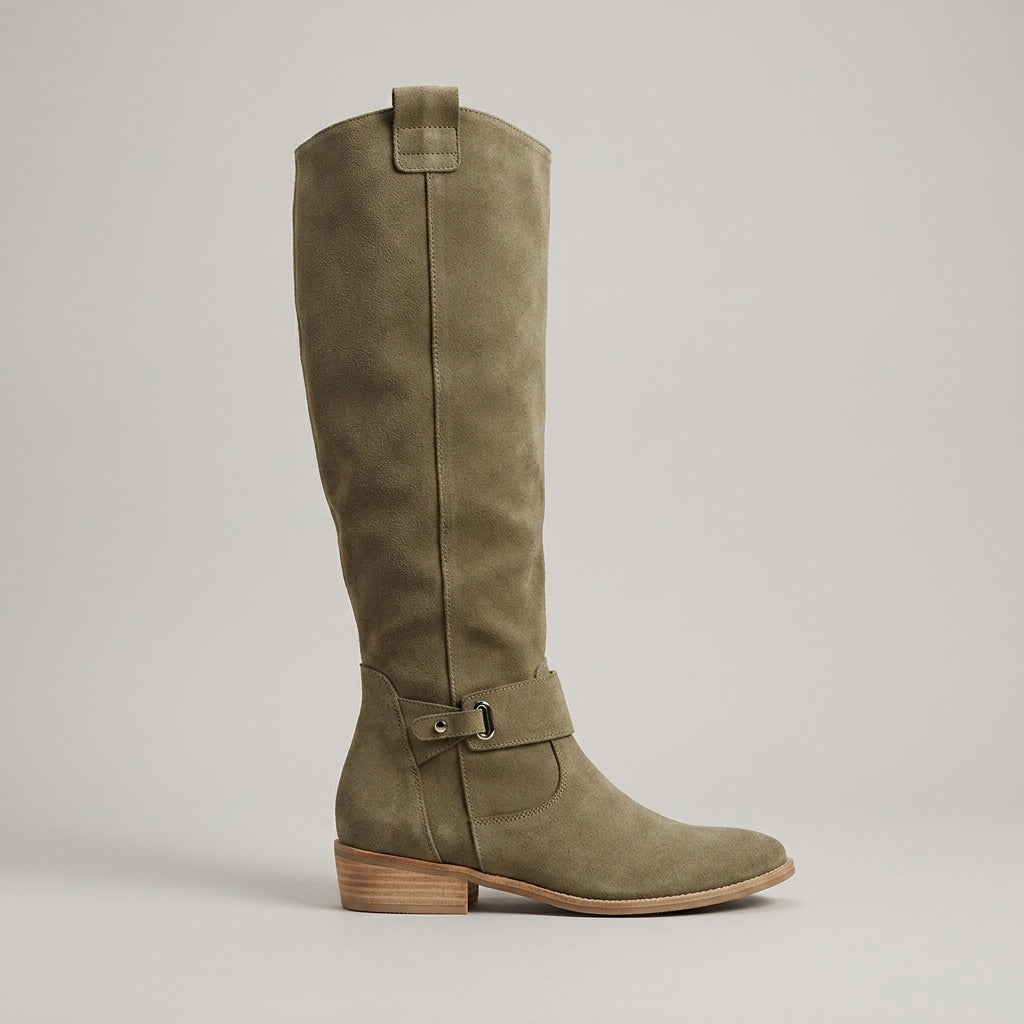 Women's Knee High Boots - Slouchy Shaft - Low Block Heel