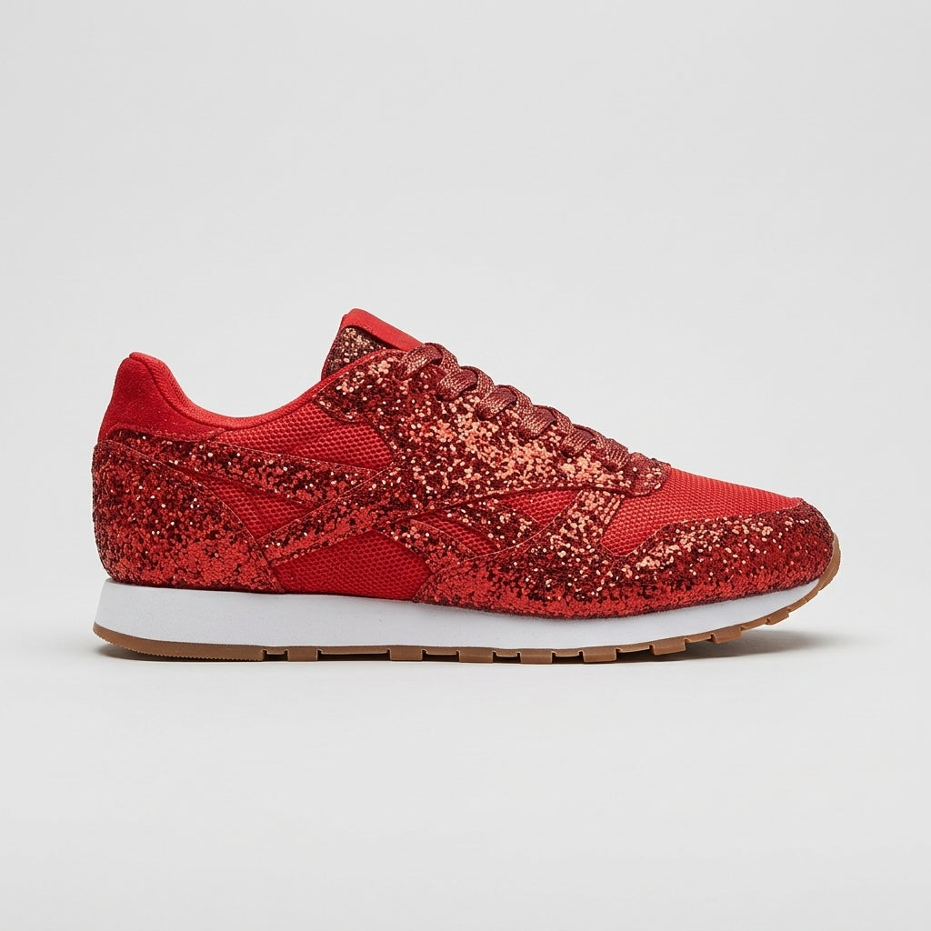 Women’s Sparkly Glitter Lace Up Sneakers Mesh Panel