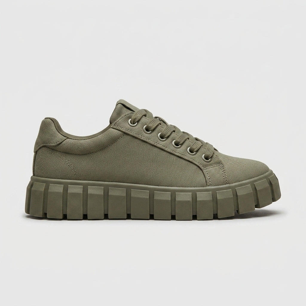 Women's Platform Sneakers Low-Top Lace-Up Canvas Chunky Sole