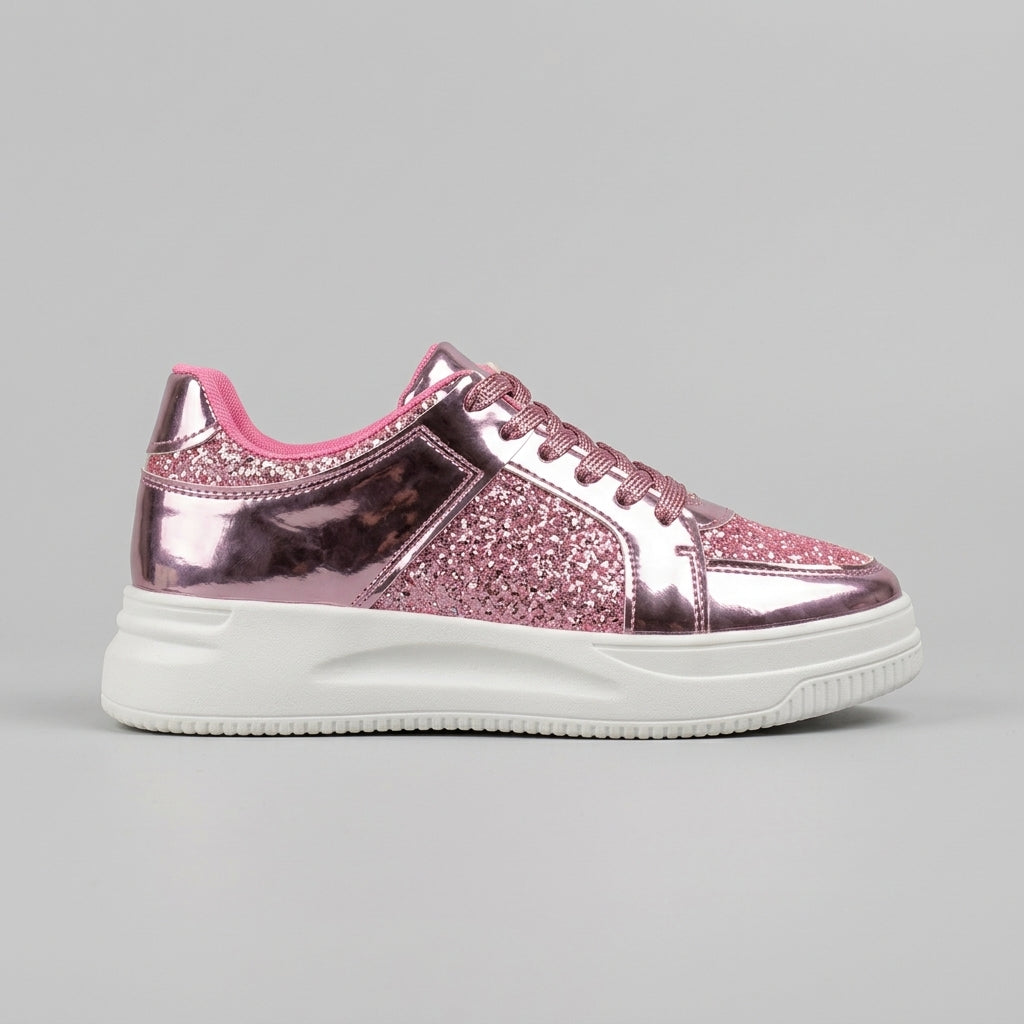 Women's Sneakers Low-Top Platform Glitter Lace-Up Metallic