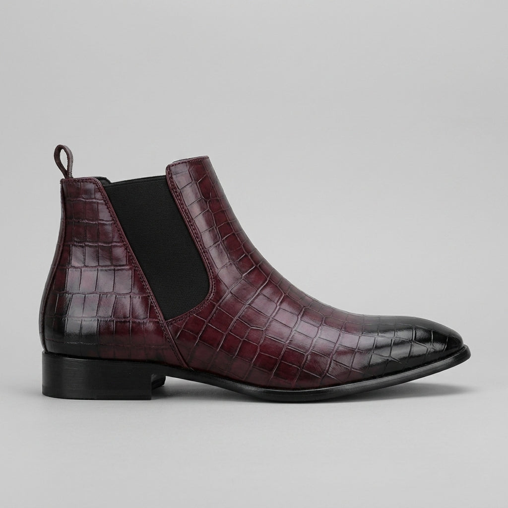 Men's Ankle Boots Crocodile Embossed Leather Chelsea Pull-On