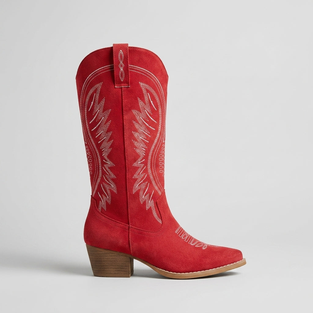 Women's Knee-High Boots Western Embroidered Pointed Toe Block Heel
