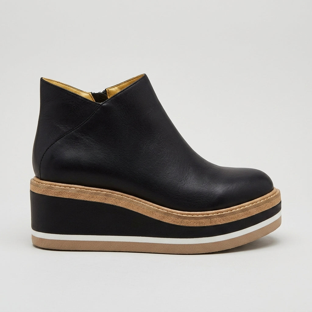 Women's Ankle Boots Platform Wedge Sole Zip Closure Round Toe