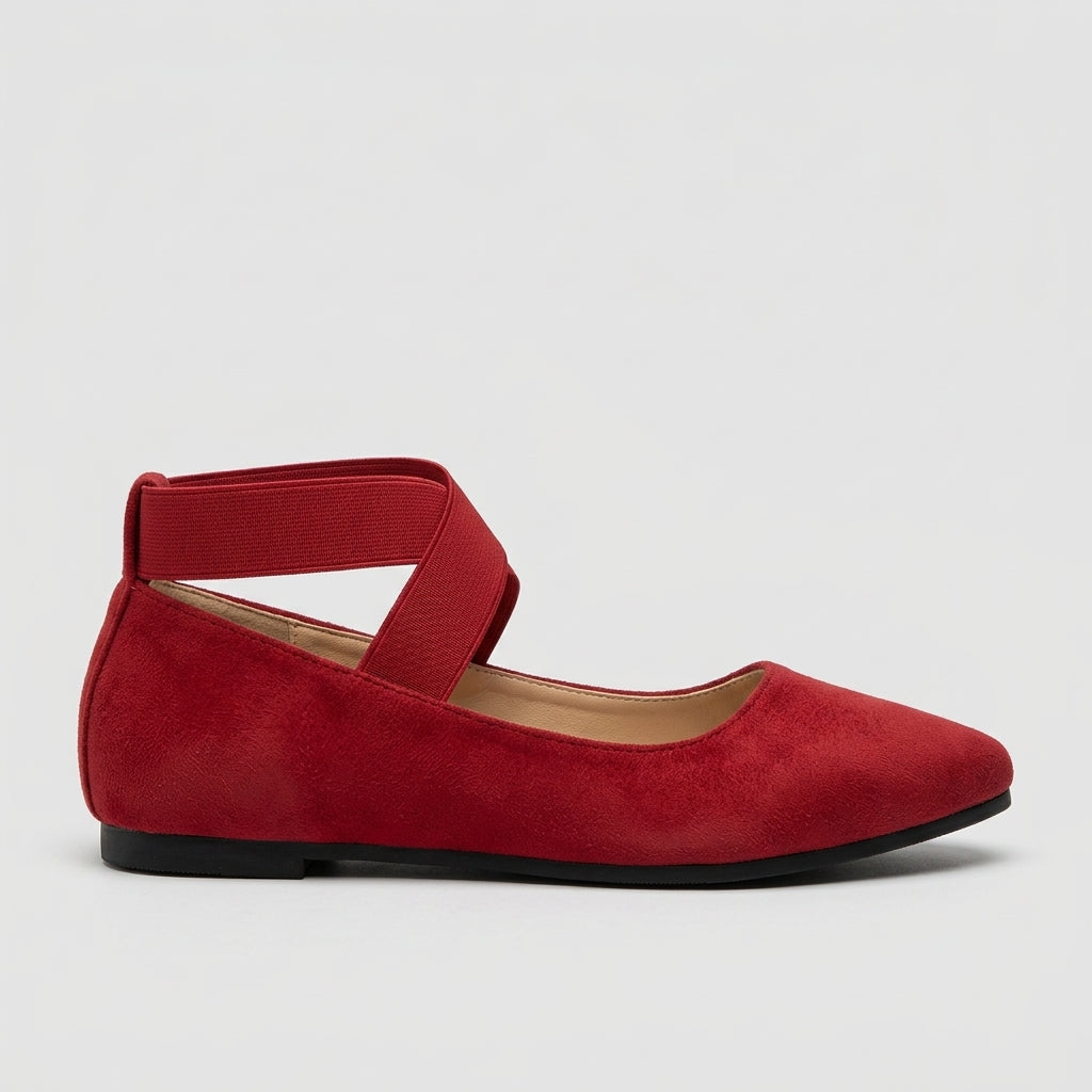 Women's Flats - Pointed Toe - Cross Ankle Strap - Elastic Closure