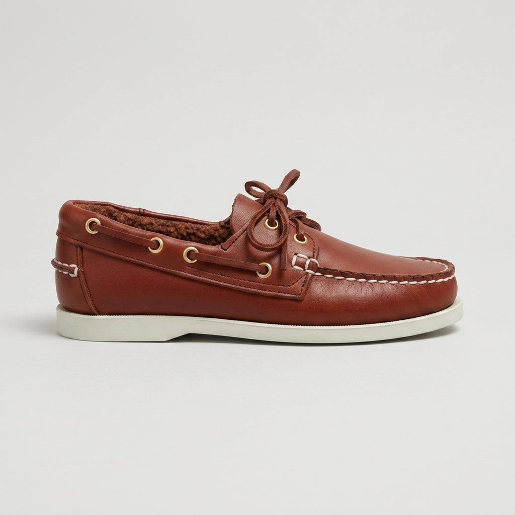 Men's Color-Block Leather Boat Shoes with Lace-Up Closure