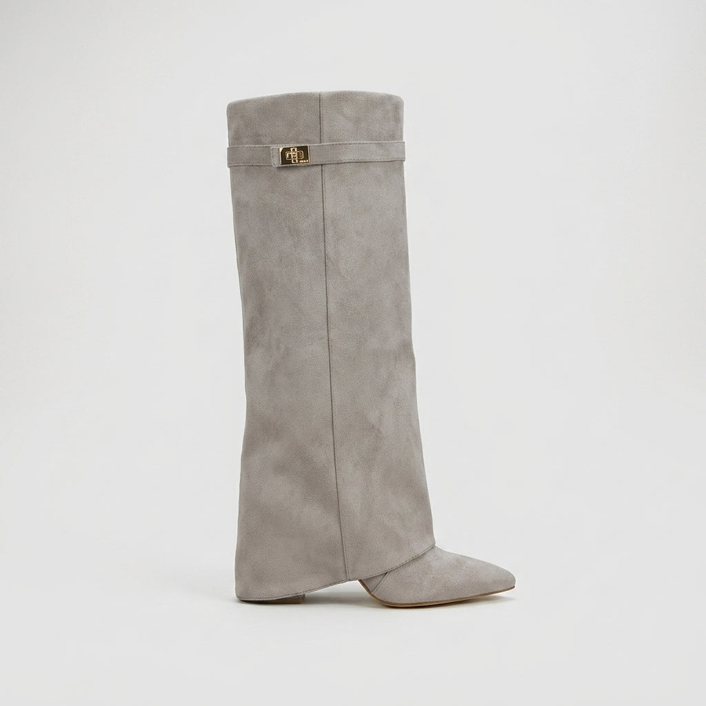 Women's Suede Knee High Boots - Pointed Toe - Side Zip