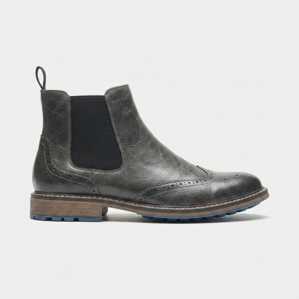 Men's Chelsea Boots Chunky Platform Brogue Round Toe Brown Elastic