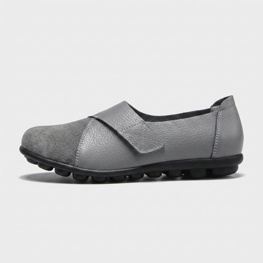 Women's Flats Slip-On Leather Panel Ridged Sole Round Toe