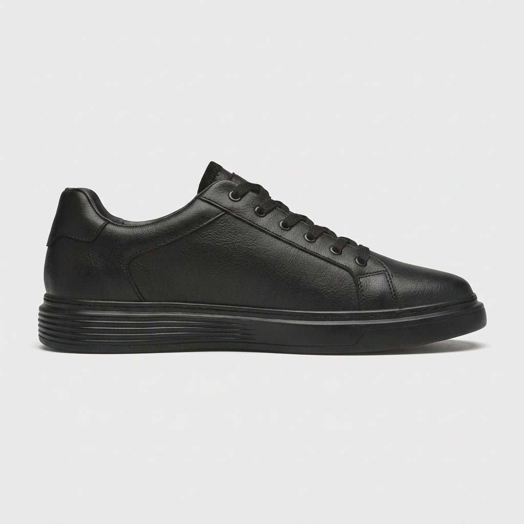 Men’s Cowhide Leather Low-Top Sneakers with Lace-Up Front