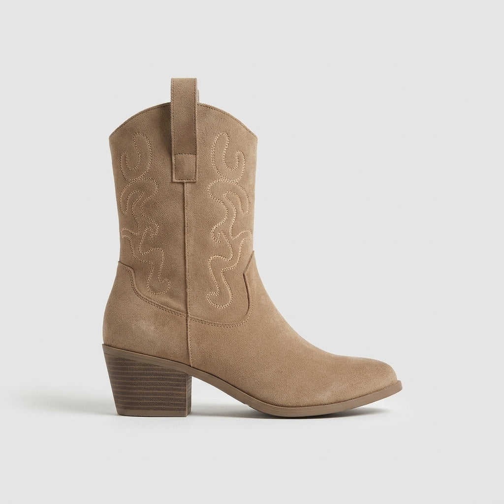 Women's Ankle Boots Pointed Toe Block Heel Suede Western Style