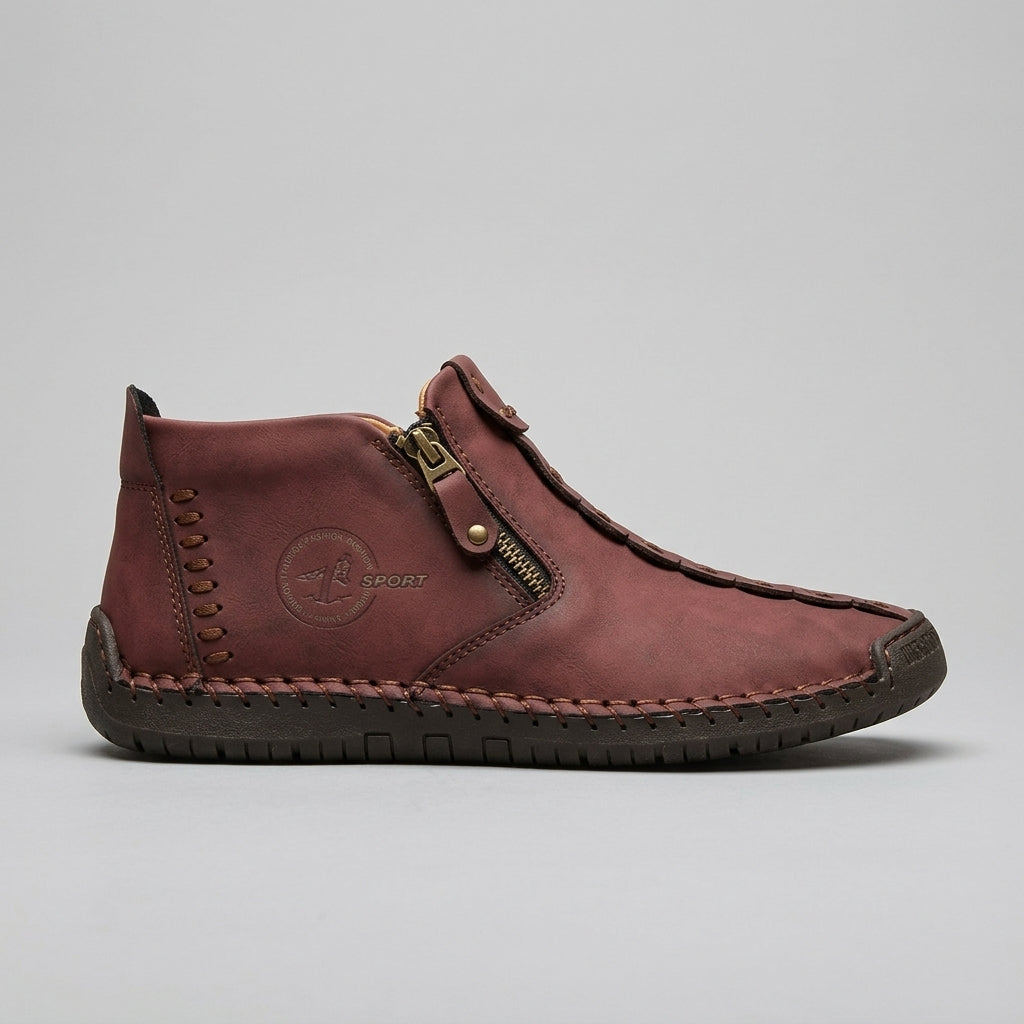 Men's Ankle Boots Zipper Stitched Round Toe Rubber Sole Vintage