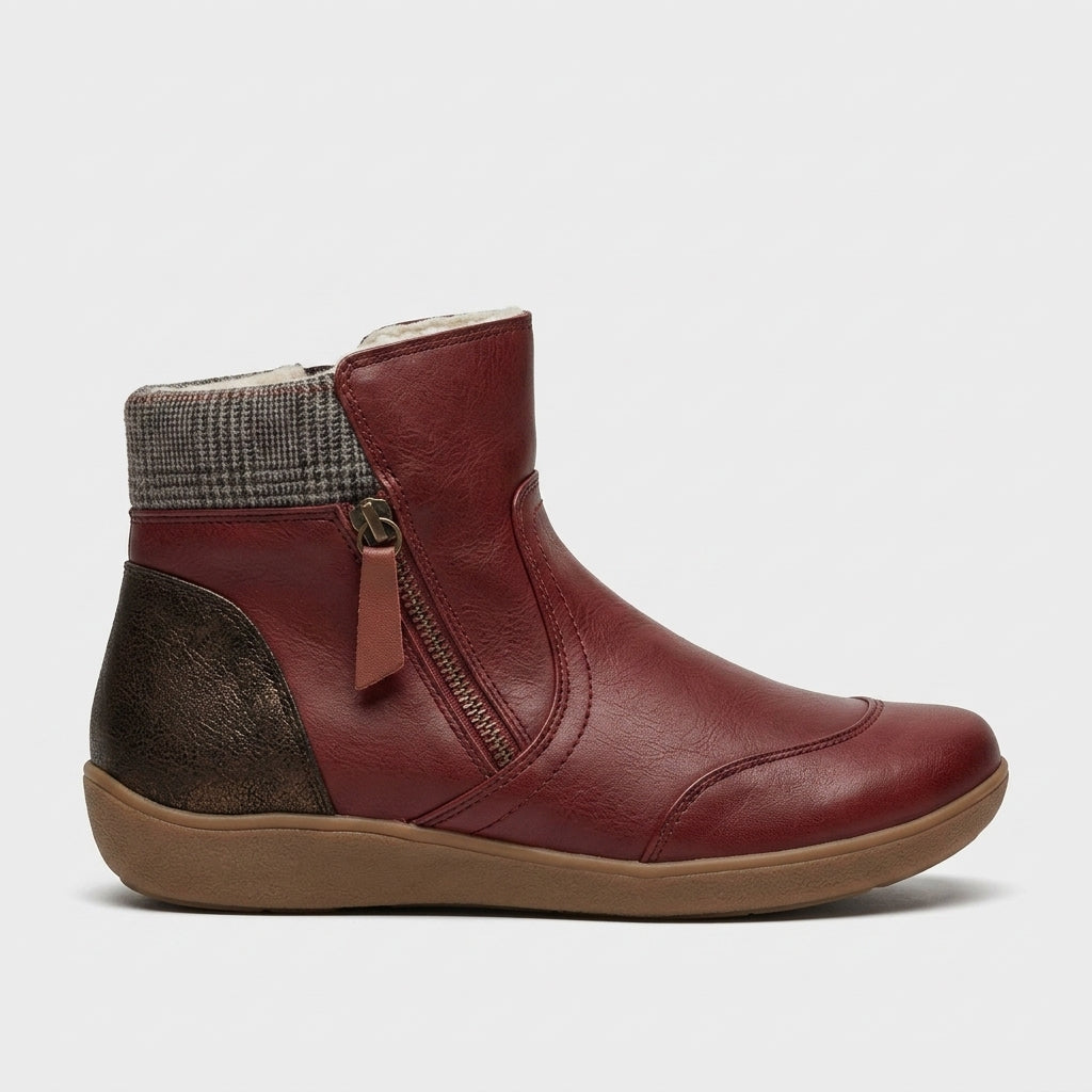 Women's Ankle Boots Side-Zip Knit-Collar Flat Sole Round-Toe
