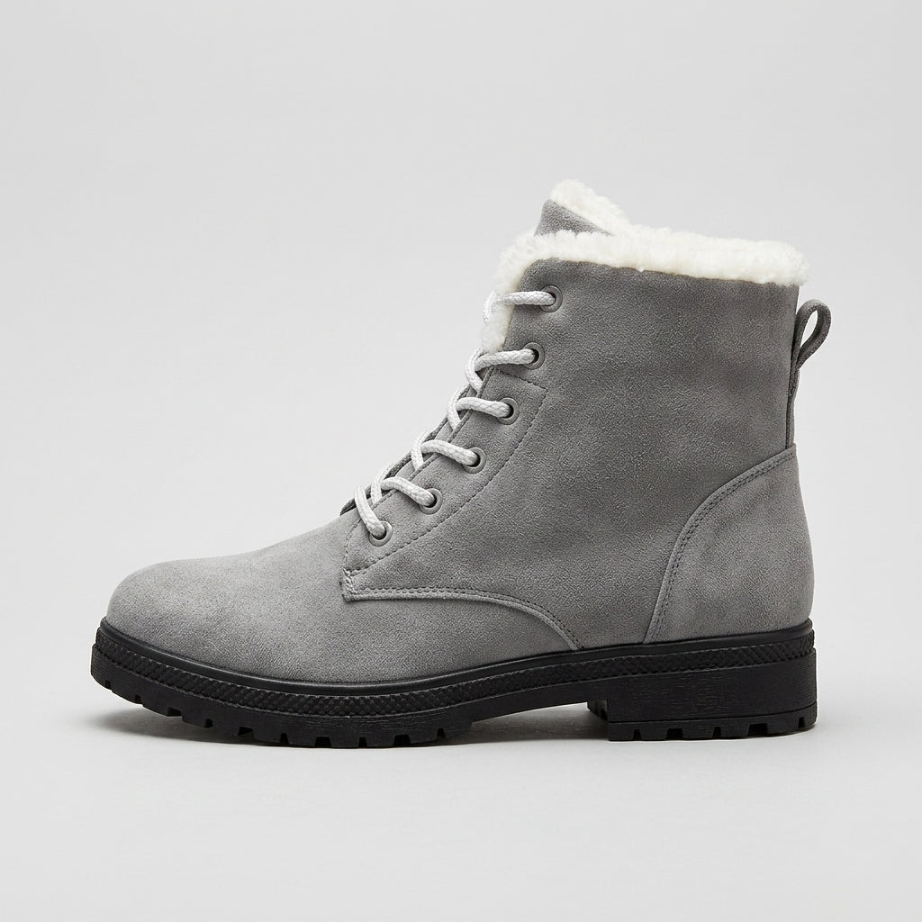 Women's Ankle Boots Lace-Up Faux Fur Lined Platform Sole