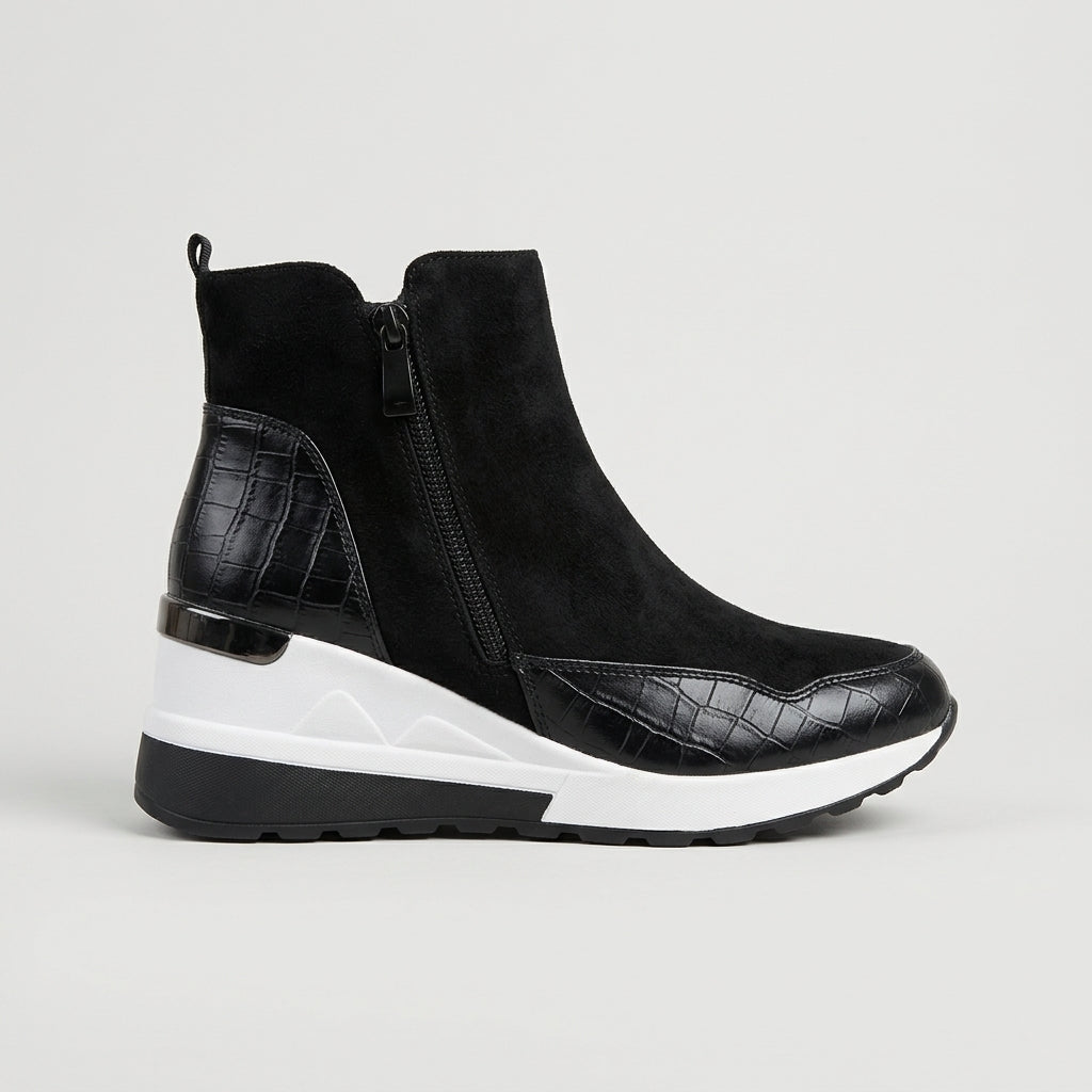 Women's Ankle Boots Platform Wedge - Side Zip - Mixed Texture