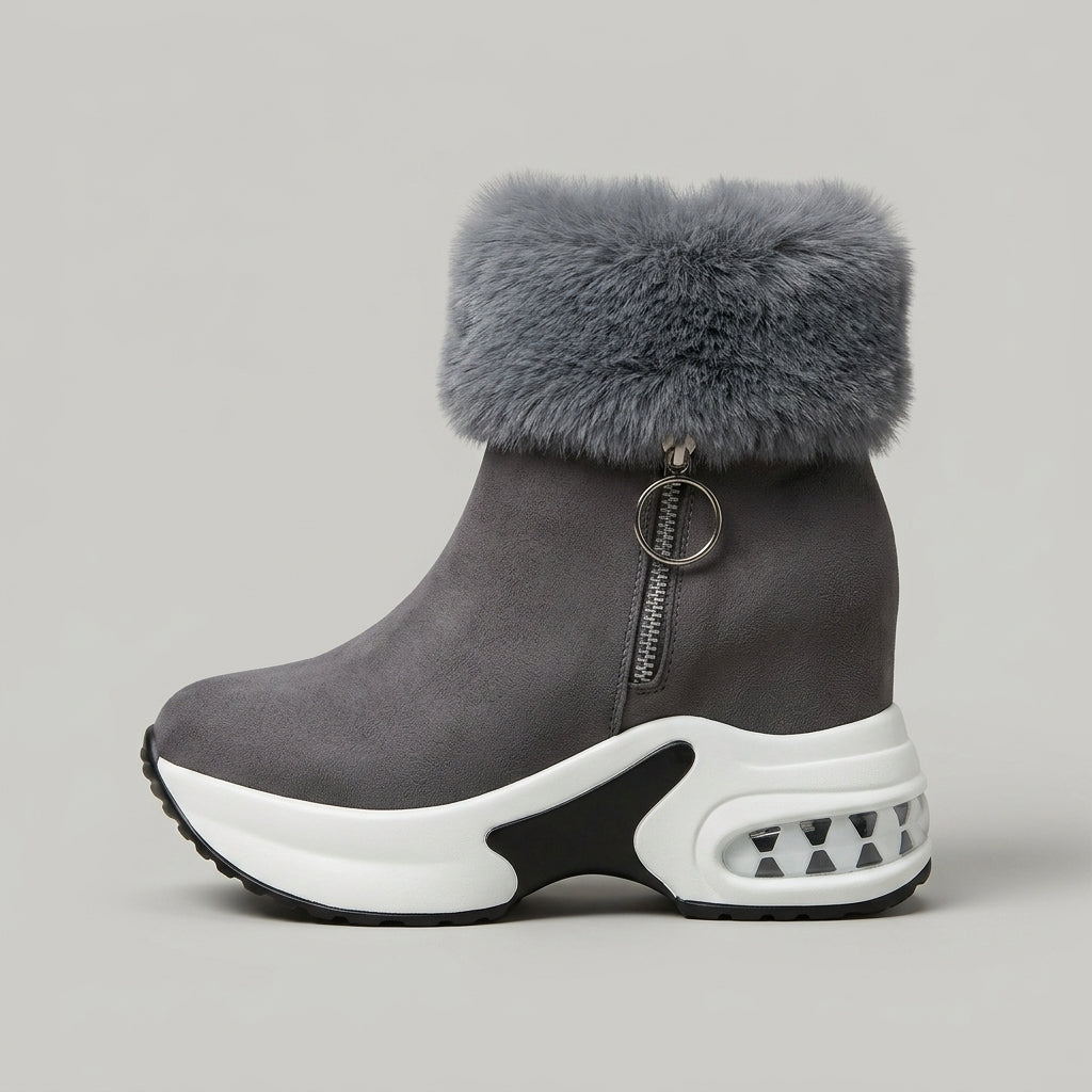 Women's Ankle Boots Platform Sole Fur-Trimmed Zipper Closure