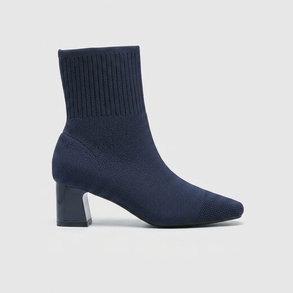 Women's Ankle Boots Knit Sock-Style - Square Toe Block Heel