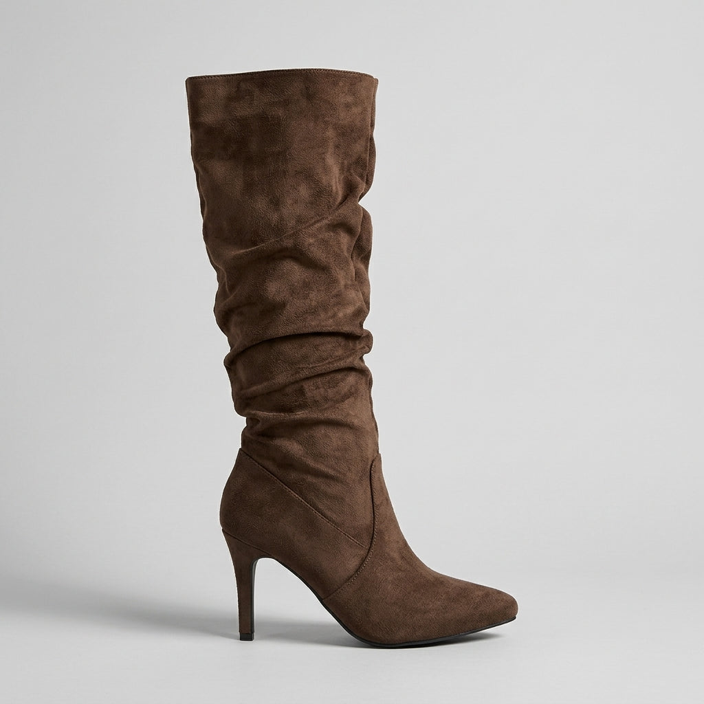 Women's Slouchy Knee-High Boots with Pointed Toe and Stiletto Heel