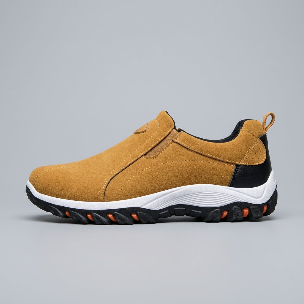 Men’s Suede Slip-On Outdoor Sneakers with Round Toe, Rugged Lug Sole
