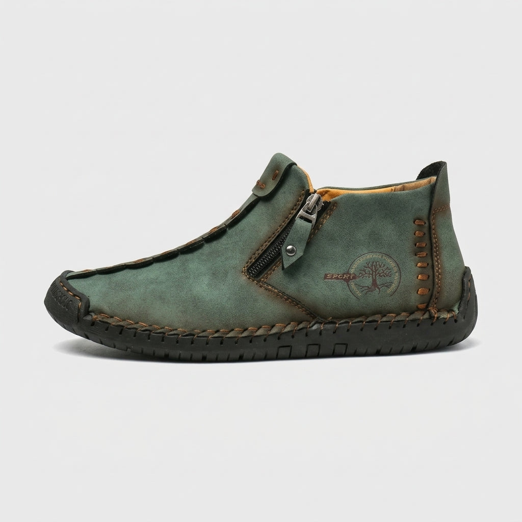 Men's Ankle Boots Zipper Stitched Round Toe Rubber Sole Vintage