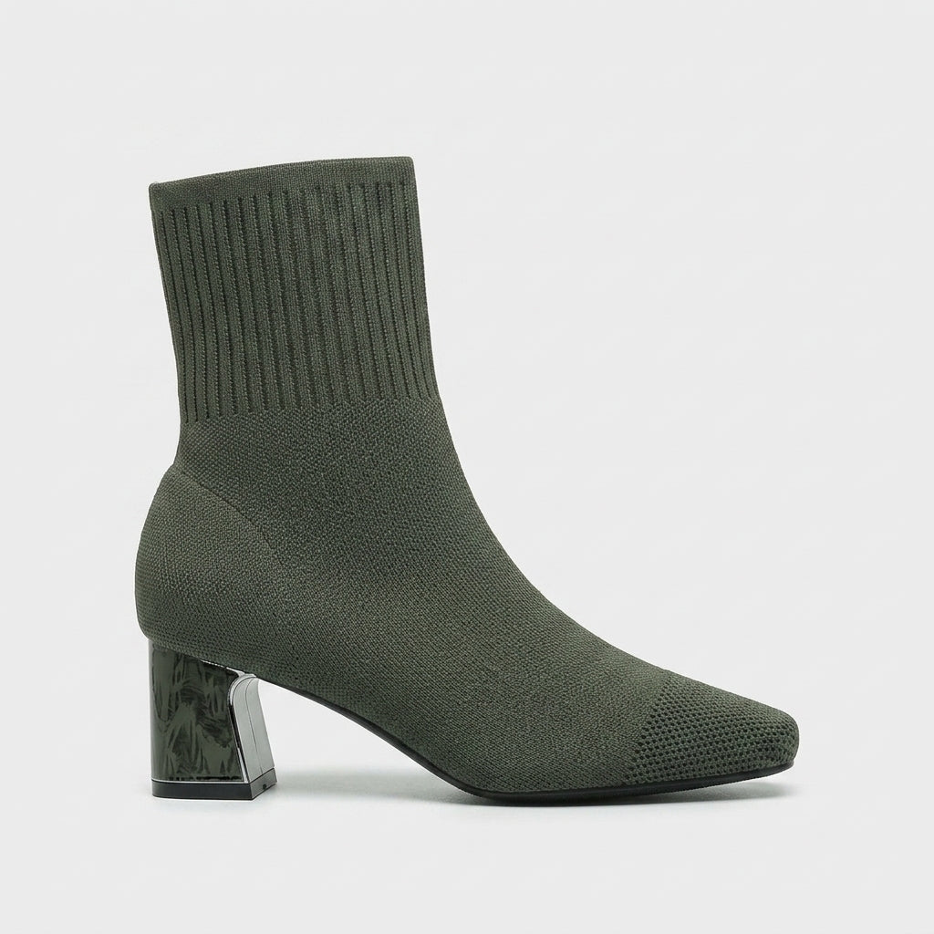 Women's Ankle Boots Knit Sock-Style - Square Toe Block Heel