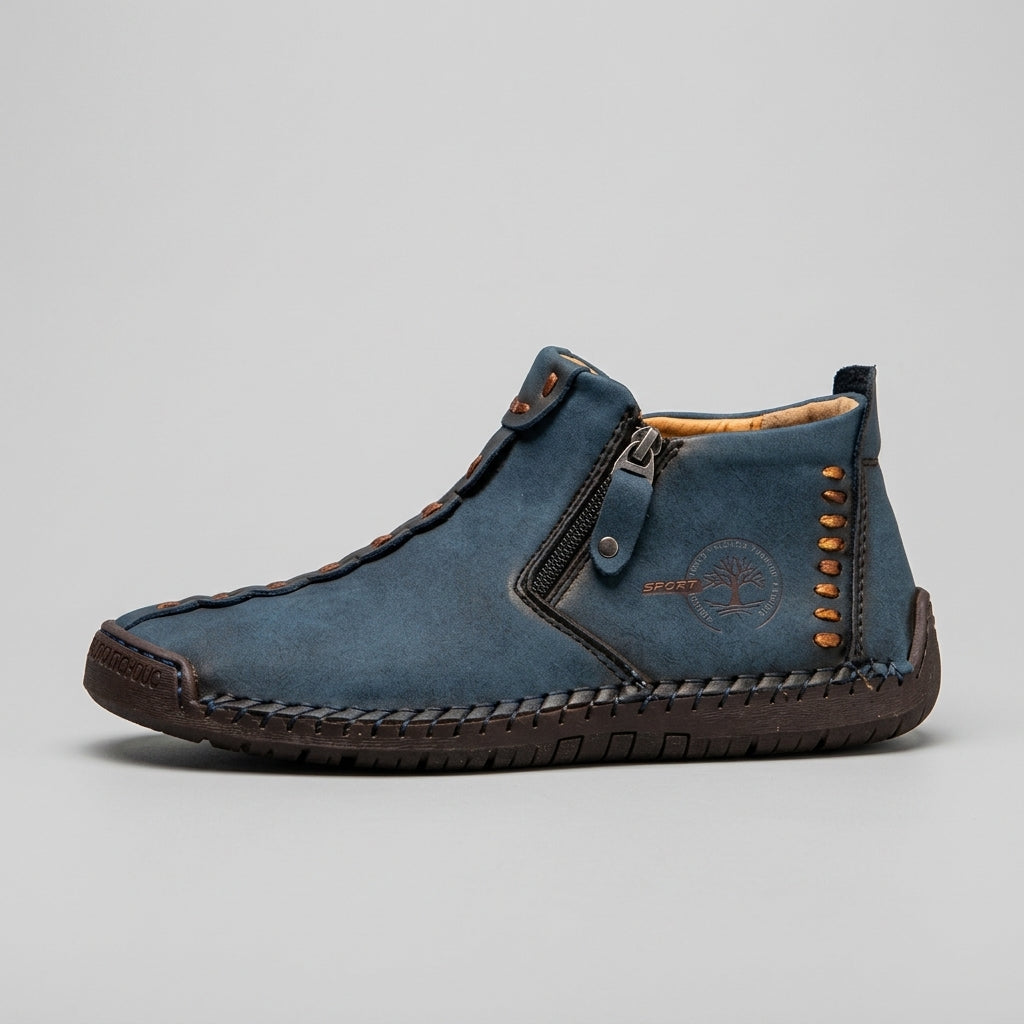 Men's Ankle Boots Zipper Stitched Round Toe Rubber Sole Vintage